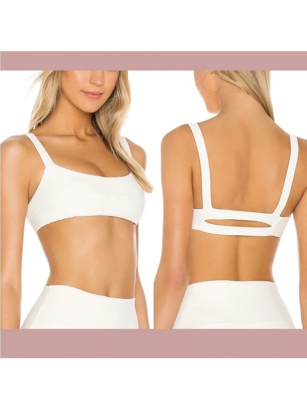 LSPACE Jess Bikini Top White Size M Ribbed Triangle Swim Top